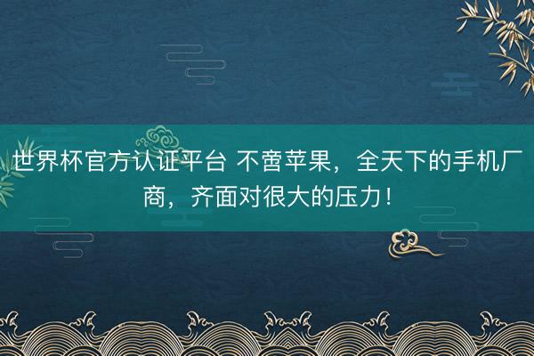 世界杯官方认证平台 不啻苹果，全天下的手机厂商，齐面对很大的压力！