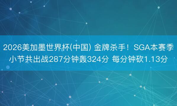 2026美加墨世界杯(中国) 金牌杀手！SGA本赛季小节共出战287分钟轰324分 每分钟砍1.13分