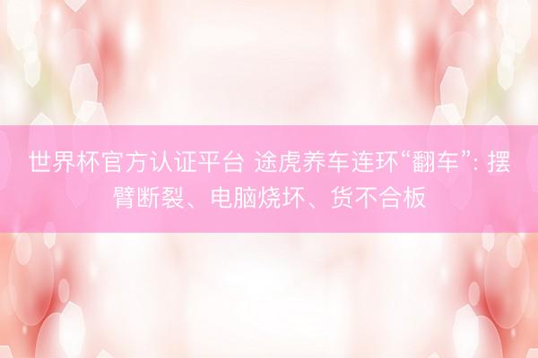 世界杯官方认证平台 途虎养车连环“翻车”: 摆臂断裂、电脑烧坏、货不合板