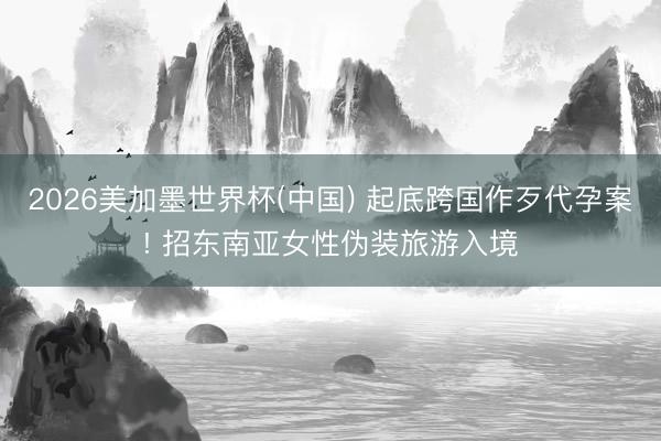 2026美加墨世界杯(中国) 起底跨国作歹代孕案! 招东南亚女性伪装旅游入境