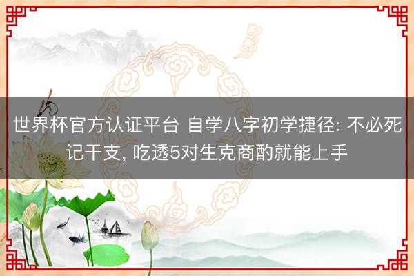 世界杯官方认证平台 自学八字初学捷径: 不必死记干支， 吃透5对生克商酌就能上手