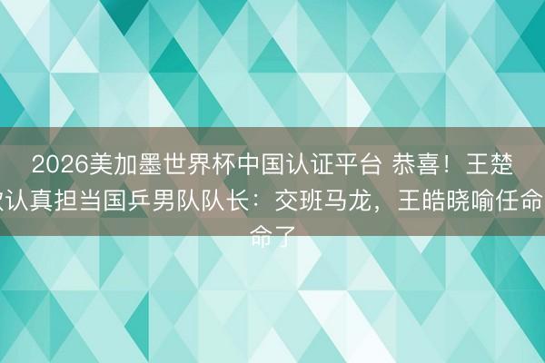 2026美加墨世界杯中国认证平台 恭喜！王楚钦认真担当国乒男队队长：交班马龙，王皓晓喻任命了